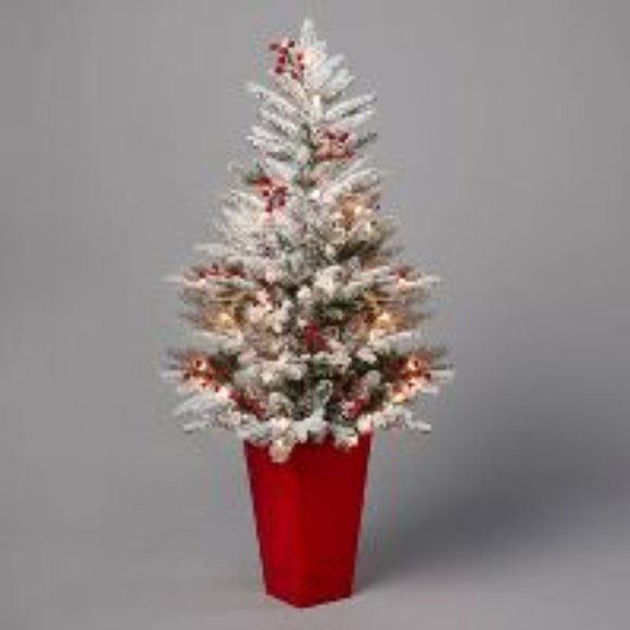 4' Pre-Lit Flocked Balsam Fir Potted Mini Artificial Christmas Tree - Picture 1 of 3